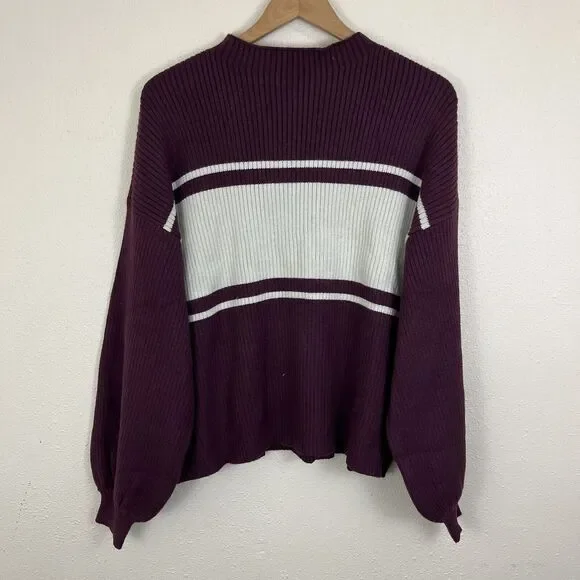 Gilli NWT Brooks Chunky Rib Mock Neck Stripe Box Crop Sweater Plus Size 1X - Picture 3 of 6